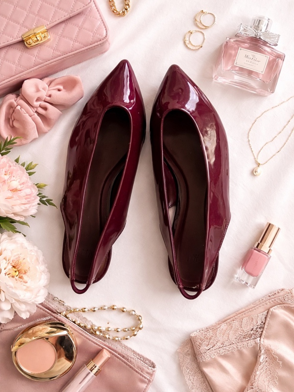 H&M Pointed Toe Slingback Flats in Deep Burgundy